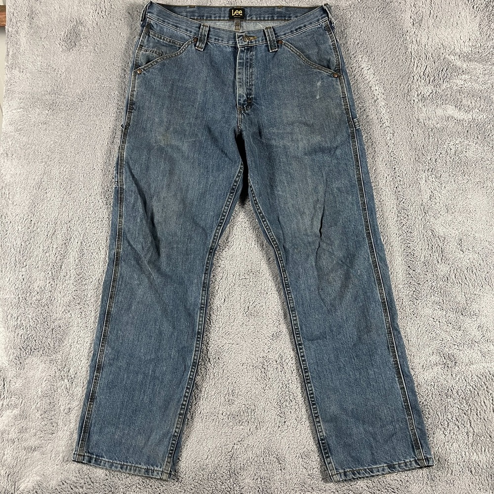Vintage Lee Carpenter Loose Fit Mens 34x32 Blue Medium Wash Utility Jeans